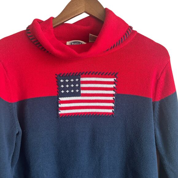 VTG Austin Clothing Women Sweater L Cowl Neck Knitted American Flag Patriotic - Picture 11 of 12